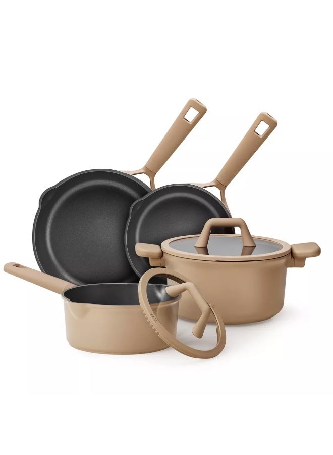 Carote 9-Piece Nonstick Cookware Set, PFOA-Free Healthy Cooking, Saucepan, Skillets & Casserole with Strainer Lid, Titanium-Reinforced, Pour Spout, All-Stovetop Compatible, Dishwasher Safe (Taupe) - Image 1